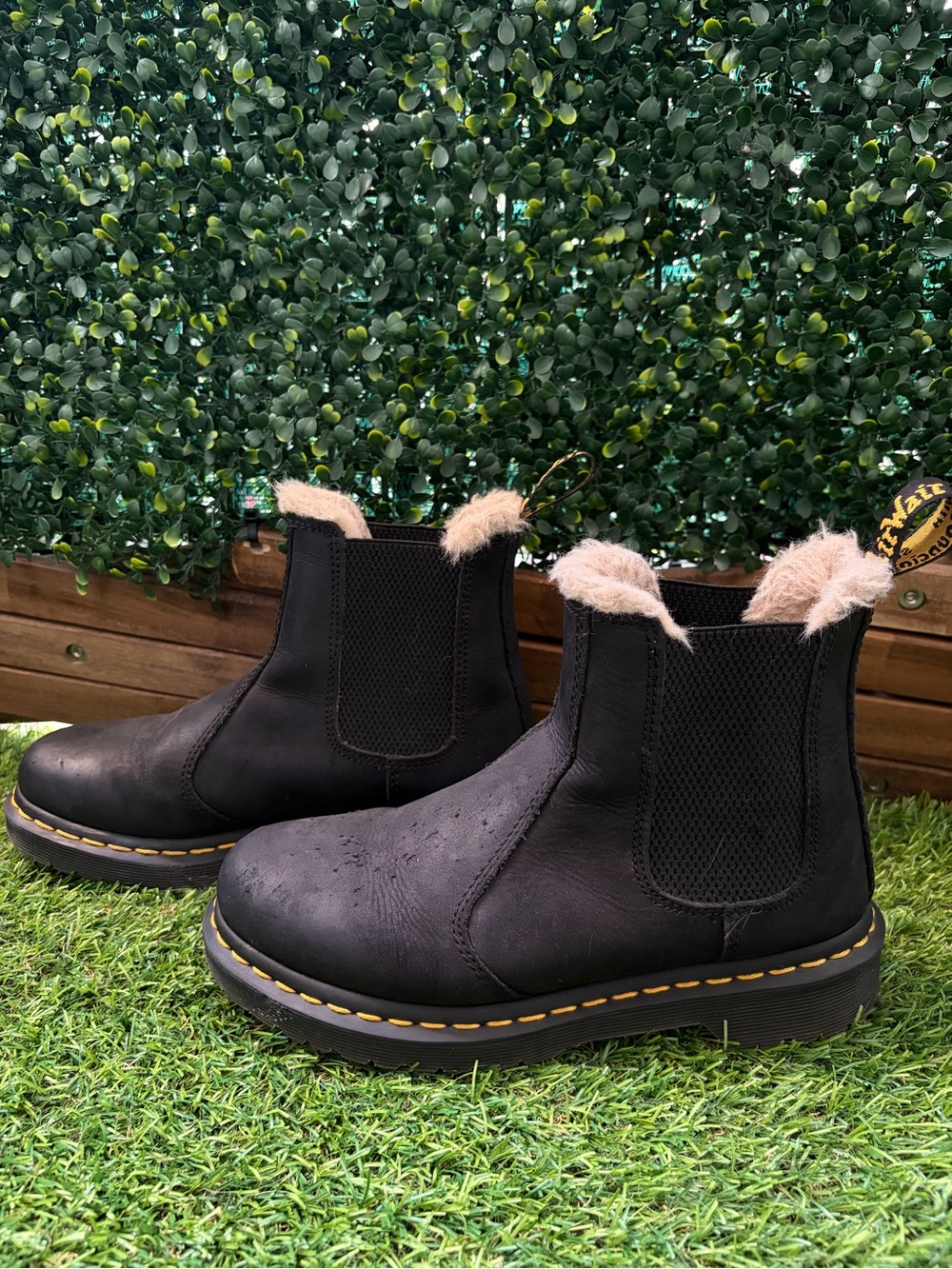Dr. Martens Black Faux-Fur Chelsea Ankle Boots